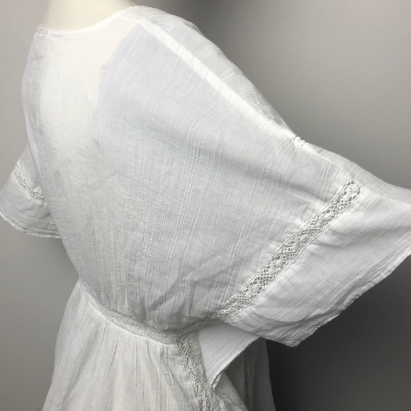 DKNY White 100% Cotton Batwing Eyelet Flutter Sleeve Blouse Top Size S - Picture 9 of 11